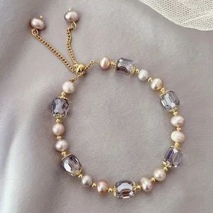 Pearl & Beaded Gold Toned Bolo Bracelet